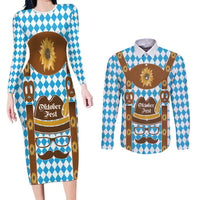 Germany Oktoberfest Couples Matching Long Sleeve Bodycon Dress and Long Sleeve Button Shirt Lederhosen Costume