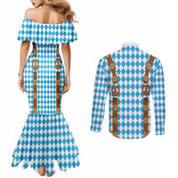 Germany Oktoberfest Couples Matching Mermaid Dress and Long Sleeve Button Shirt Lederhosen Costume
