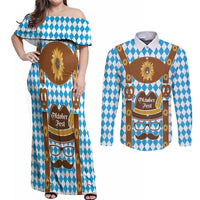 Germany Oktoberfest Couples Matching Off Shoulder Maxi Dress and Long Sleeve Button Shirt Lederhosen Costume