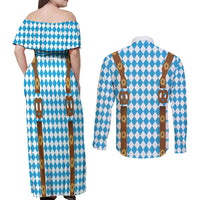 Germany Oktoberfest Couples Matching Off Shoulder Maxi Dress and Long Sleeve Button Shirt Lederhosen Costume
