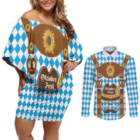 Germany Oktoberfest Couples Matching Off Shoulder Short Dress and Long Sleeve Button Shirt Lederhosen Costume