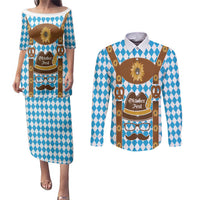 Germany Oktoberfest Couples Matching Puletasi and Long Sleeve Button Shirt Lederhosen Costume