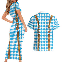 Germany Oktoberfest Couples Matching Short Sleeve Bodycon Dress and Hawaiian Shirt Lederhosen Costume