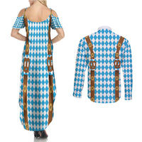Germany Oktoberfest Couples Matching Summer Maxi Dress and Long Sleeve Button Shirt Lederhosen Costume