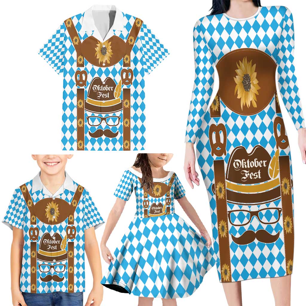Germany Oktoberfest Family Matching Long Sleeve Bodycon Dress and Hawaiian Shirt Lederhosen Costume