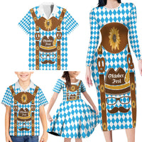 Germany Oktoberfest Family Matching Long Sleeve Bodycon Dress and Hawaiian Shirt Lederhosen Costume