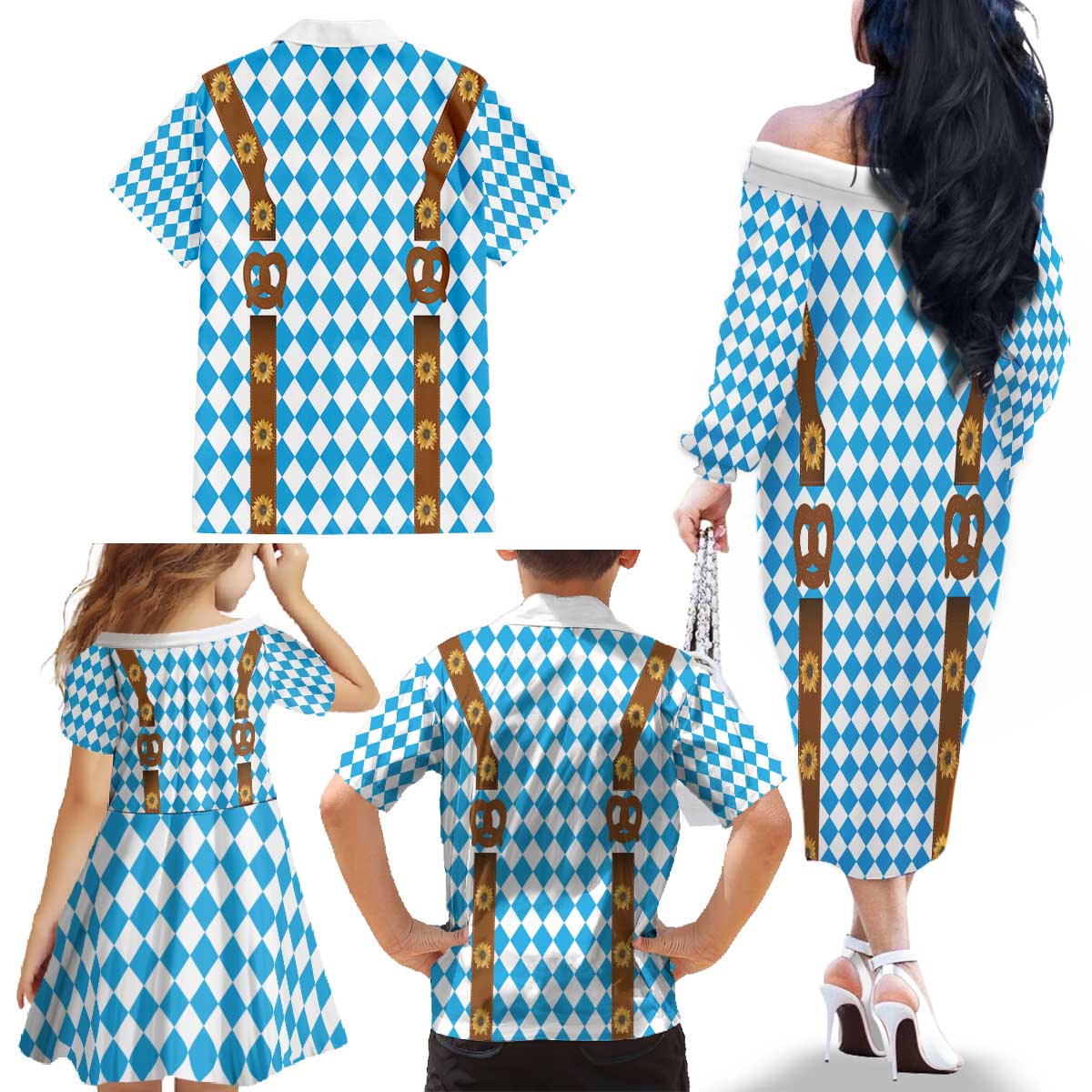 Germany Oktoberfest Family Matching Off The Shoulder Long Sleeve Dress and Hawaiian Shirt Lederhosen Costume