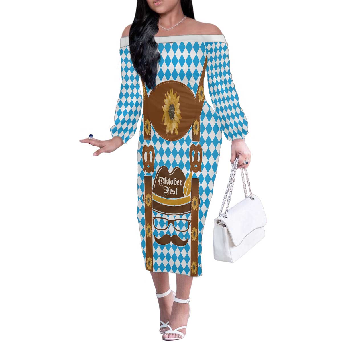 Germany Oktoberfest Family Matching Off The Shoulder Long Sleeve Dress and Hawaiian Shirt Lederhosen Costume