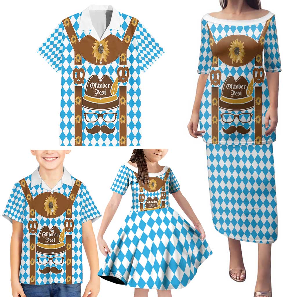 Germany Oktoberfest Family Matching Puletasi and Hawaiian Shirt Lederhosen Costume