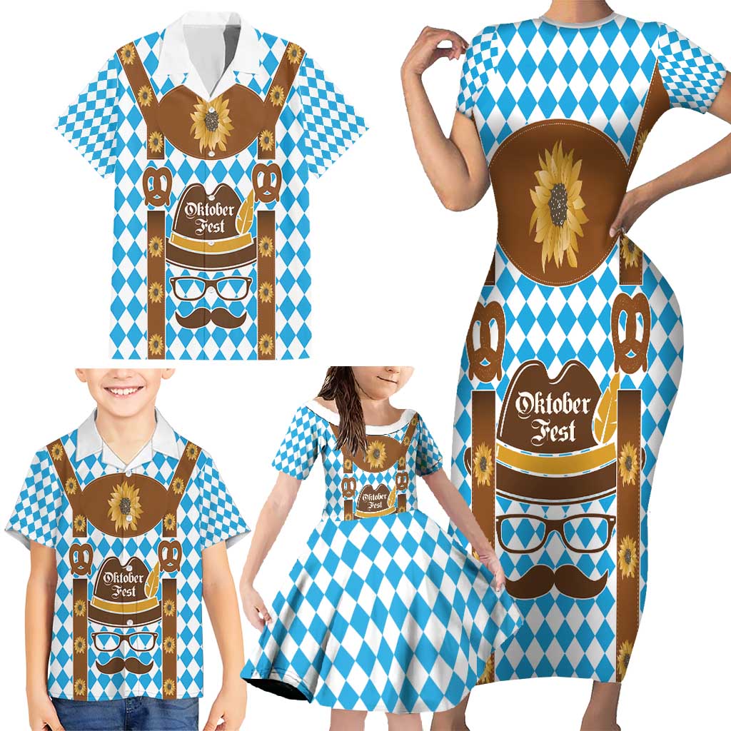 Germany Oktoberfest Family Matching Short Sleeve Bodycon Dress and Hawaiian Shirt Lederhosen Costume