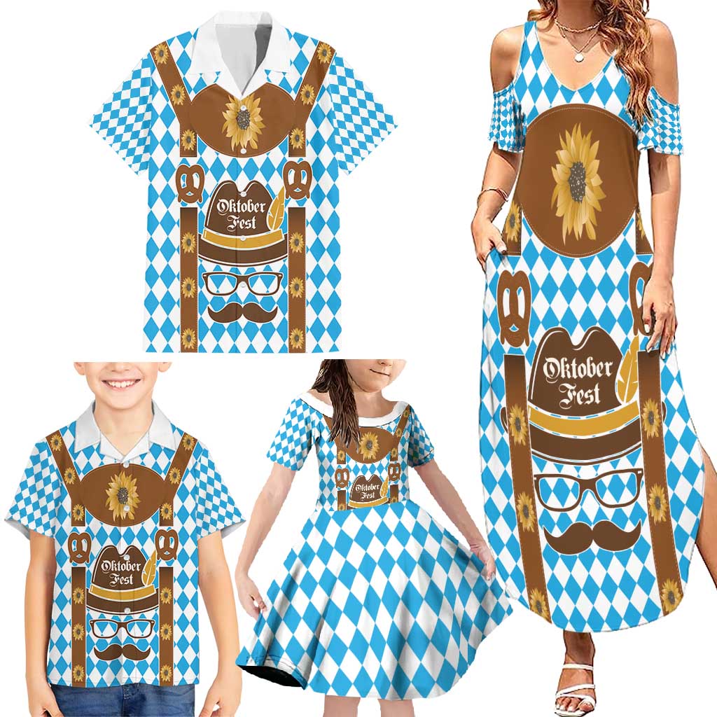Germany Oktoberfest Family Matching Summer Maxi Dress and Hawaiian Shirt Lederhosen Costume
