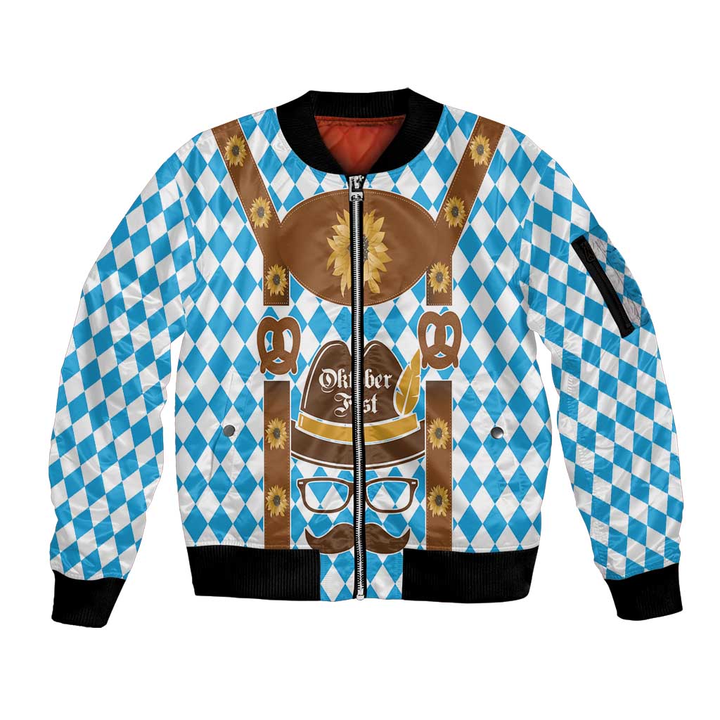 Germany Oktoberfest Sleeve Zip Bomber Jacket Lederhosen Costume