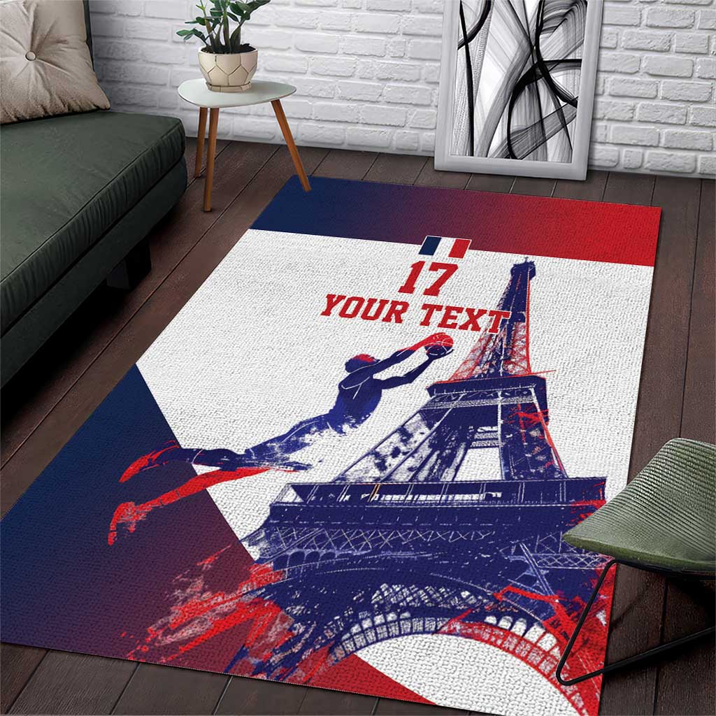 Custom France Basketball Area Rug Eiffel Tower Sporty Style