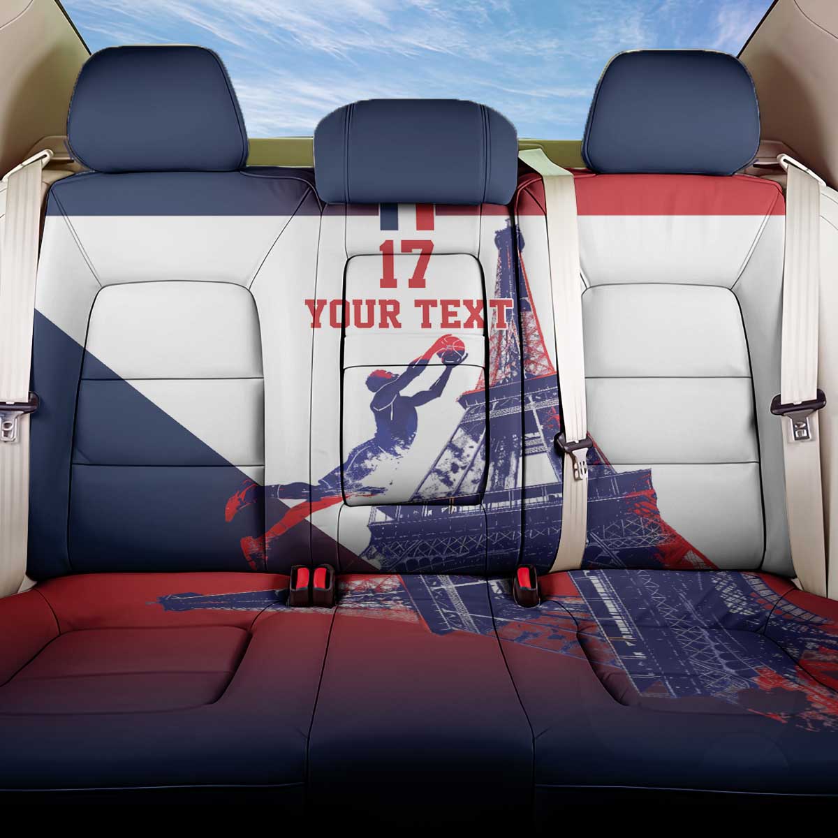 Custom France Basketball Back Car Seat Cover Eiffel Tower Sporty Style