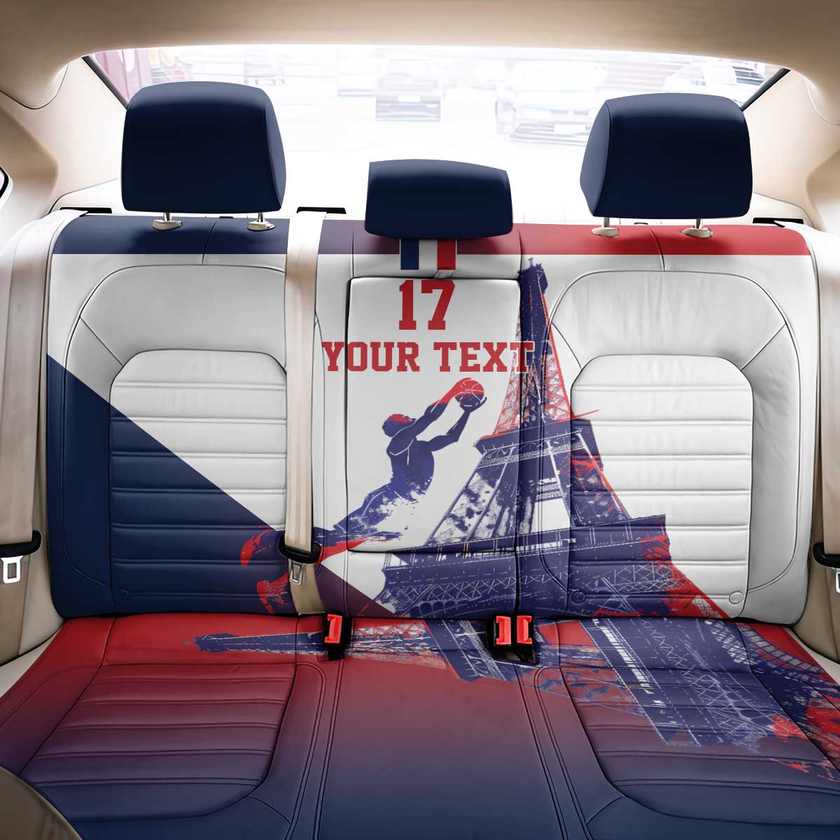 Custom France Basketball Back Car Seat Cover Eiffel Tower Sporty Style