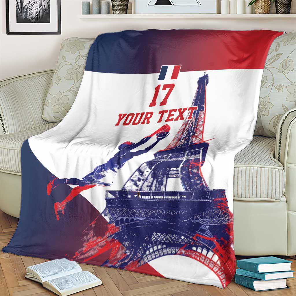 Custom France Basketball Blanket Eiffel Tower Sporty Style