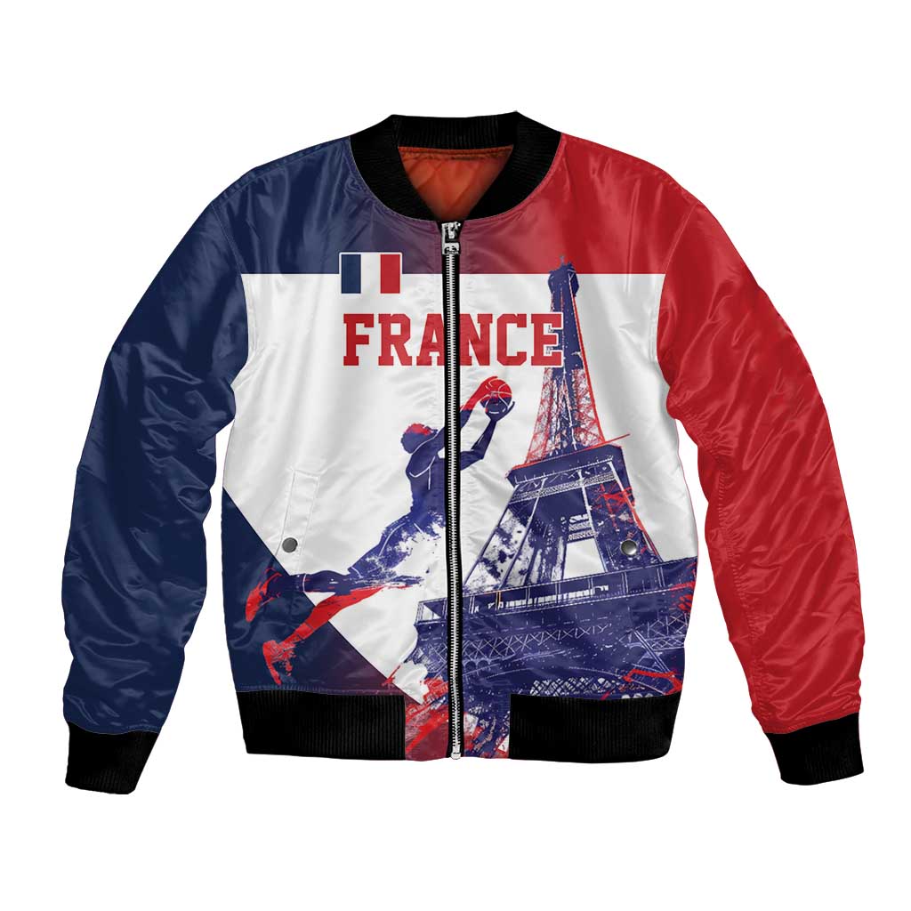Custom France Basketball Bomber Jacket Eiffel Tower Sporty Style