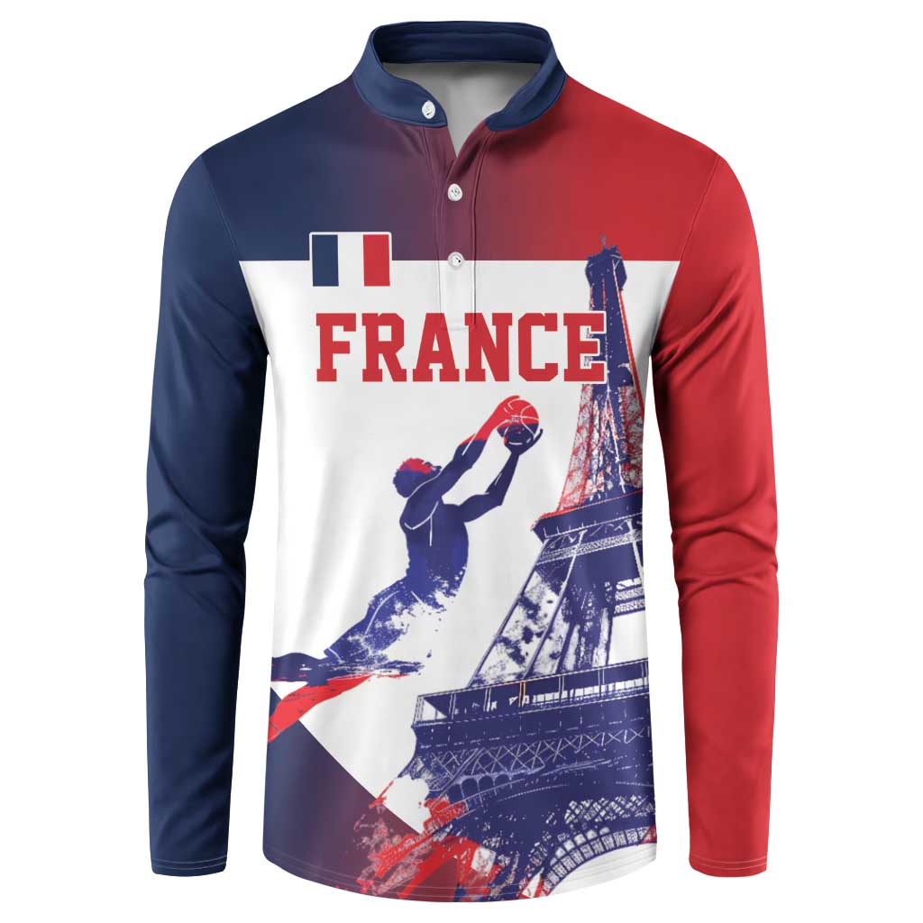 Custom France Basketball Button Sweatshirt Eiffel Tower Sporty Style