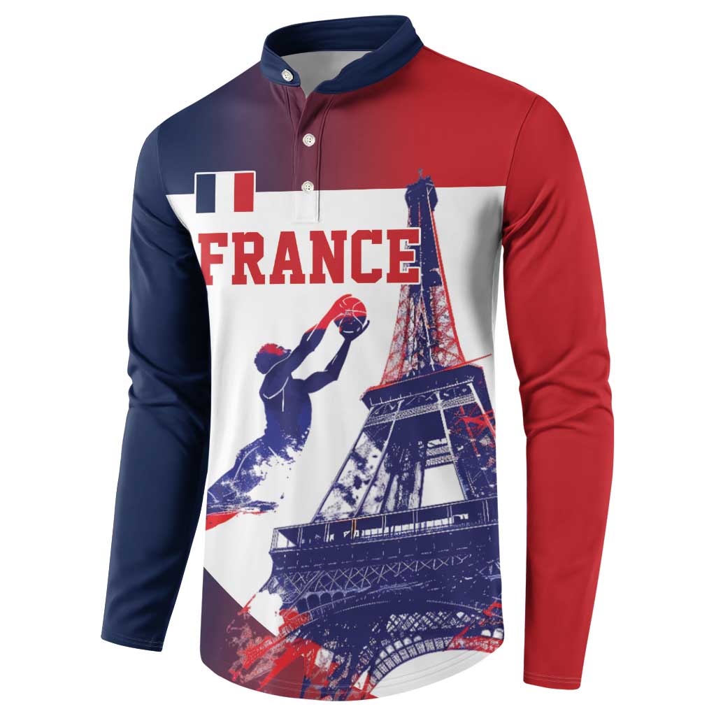 Custom France Basketball Button Sweatshirt Eiffel Tower Sporty Style