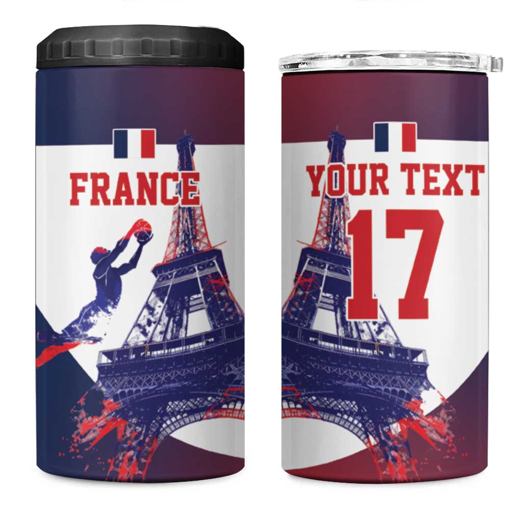 Custom France Basketball 4 in 1 Can Cooler Tumbler Eiffel Tower Sporty Style