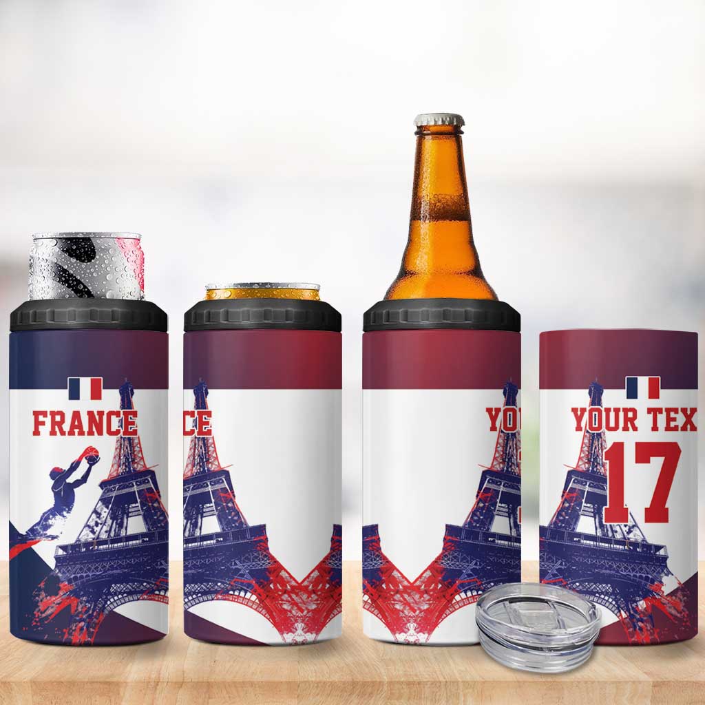 Custom France Basketball 4 in 1 Can Cooler Tumbler Eiffel Tower Sporty Style