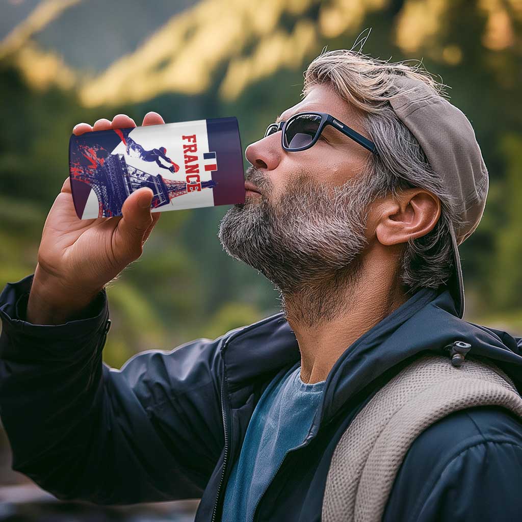 Custom France Basketball 4 in 1 Can Cooler Tumbler Eiffel Tower Sporty Style