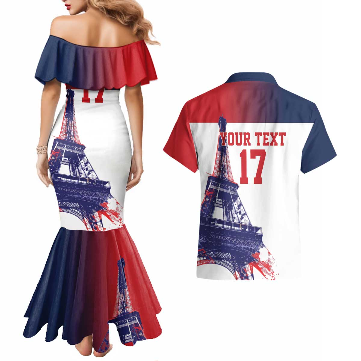 Custom France Basketball Couples Matching Mermaid Dress and Hawaiian Shirt Eiffel Tower Sporty Style