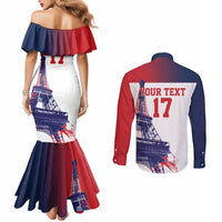 Custom France Basketball Couples Matching Mermaid Dress and Long Sleeve Button Shirt Eiffel Tower Sporty Style