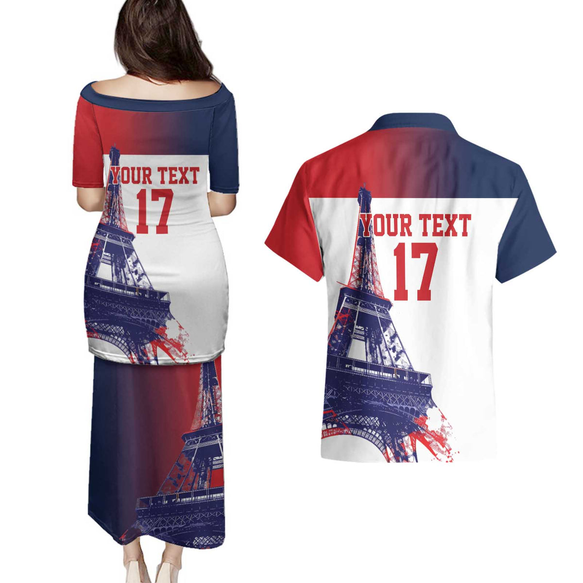 Custom France Basketball Couples Matching Puletasi and Hawaiian Shirt Eiffel Tower Sporty Style