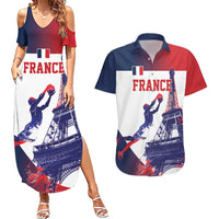 Custom France Basketball Couples Matching Summer Maxi Dress and Hawaiian Shirt Eiffel Tower Sporty Style