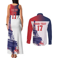Custom France Basketball Couples Matching Tank Maxi Dress and Long Sleeve Button Shirt Eiffel Tower Sporty Style