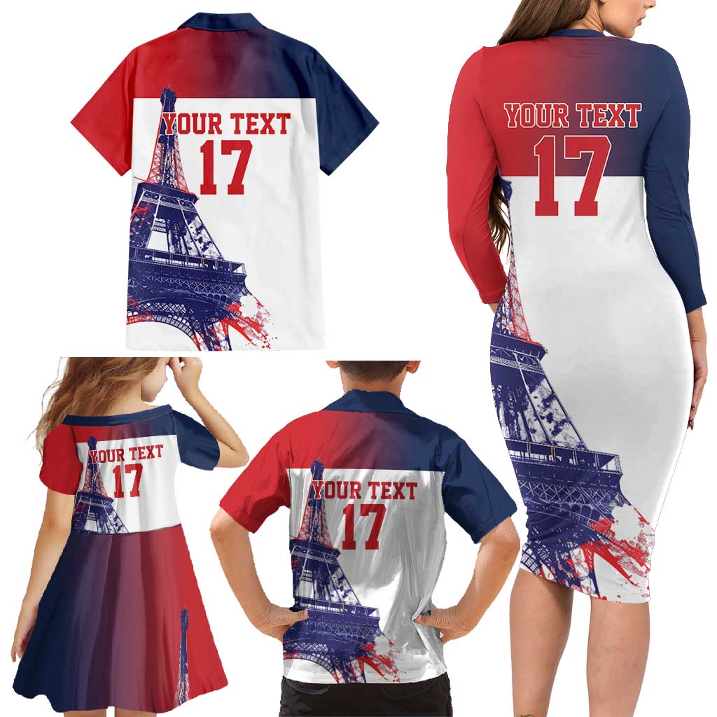 Custom France Basketball Family Matching Long Sleeve Bodycon Dress and Hawaiian Shirt Eiffel Tower Sporty Style