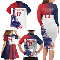 Custom France Basketball Family Matching Long Sleeve Bodycon Dress and Hawaiian Shirt Eiffel Tower Sporty Style