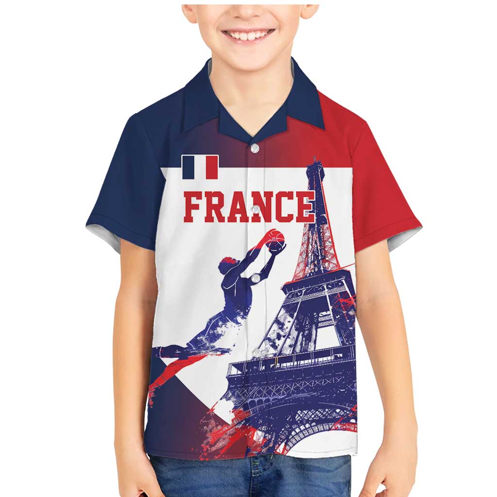 Custom France Basketball Family Matching Mermaid Dress and Hawaiian Shirt Eiffel Tower Sporty Style
