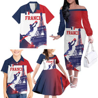 Custom France Basketball Family Matching Off The Shoulder Long Sleeve Dress and Hawaiian Shirt Eiffel Tower Sporty Style