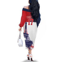 Custom France Basketball Family Matching Off The Shoulder Long Sleeve Dress and Hawaiian Shirt Eiffel Tower Sporty Style