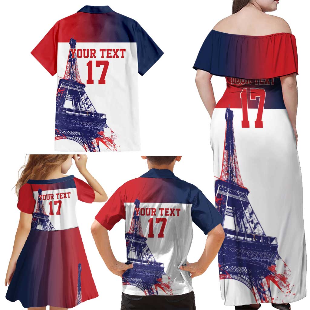 Custom France Basketball Family Matching Off Shoulder Maxi Dress and Hawaiian Shirt Eiffel Tower Sporty Style