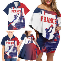 Custom France Basketball Family Matching Off Shoulder Short Dress and Hawaiian Shirt Eiffel Tower Sporty Style