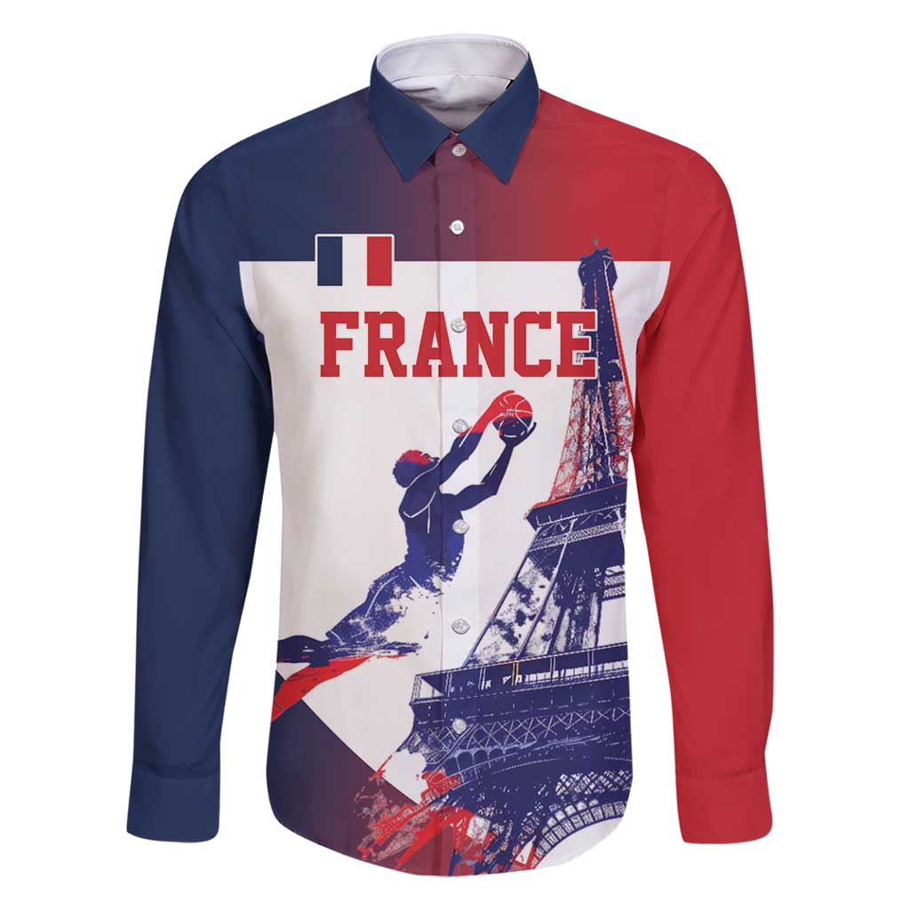 Custom France Basketball Family Matching Off Shoulder Short Dress and Hawaiian Shirt Eiffel Tower Sporty Style