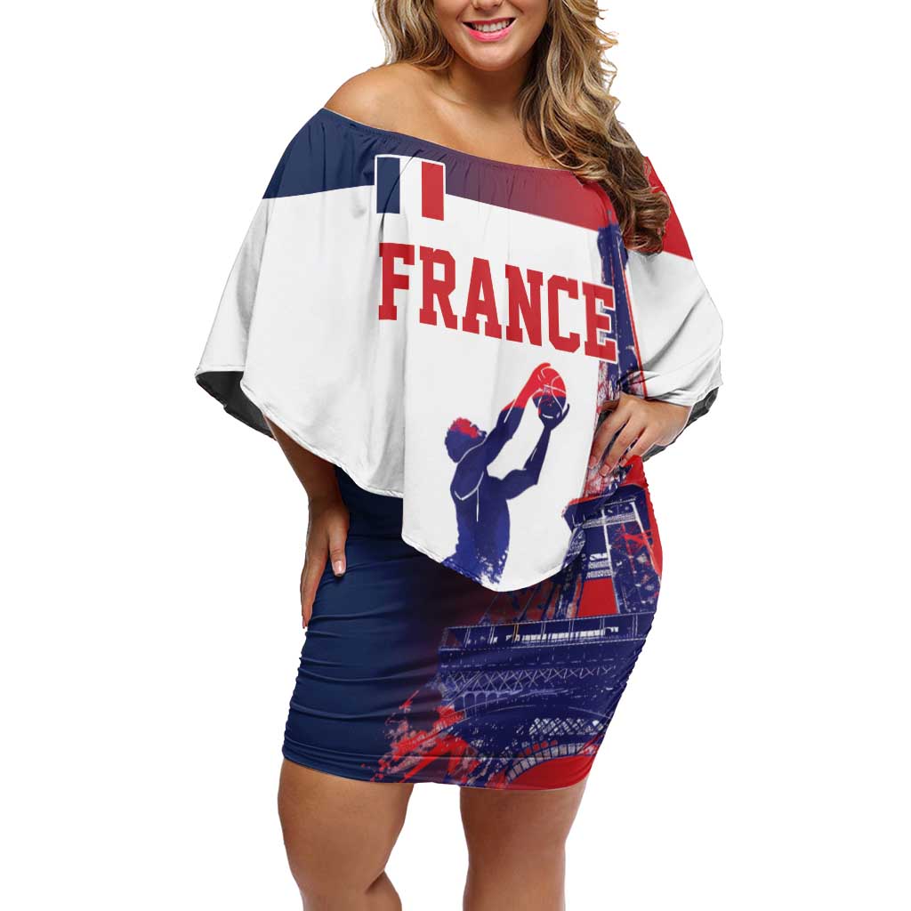Custom France Basketball Family Matching Off Shoulder Short Dress and Hawaiian Shirt Eiffel Tower Sporty Style