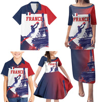 Custom France Basketball Family Matching Puletasi and Hawaiian Shirt Eiffel Tower Sporty Style