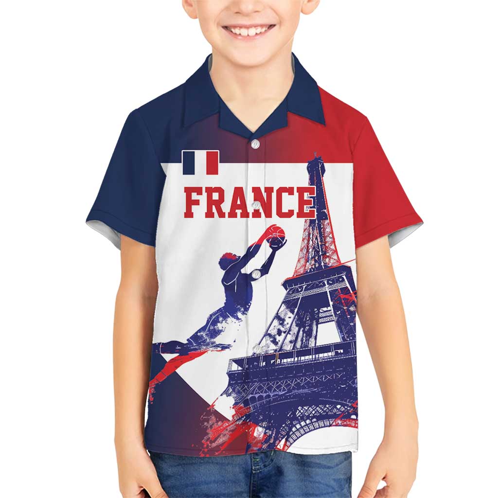 Custom France Basketball Family Matching Puletasi and Hawaiian Shirt Eiffel Tower Sporty Style