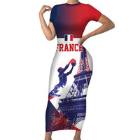 Custom France Basketball Family Matching Short Sleeve Bodycon Dress and Hawaiian Shirt Eiffel Tower Sporty Style