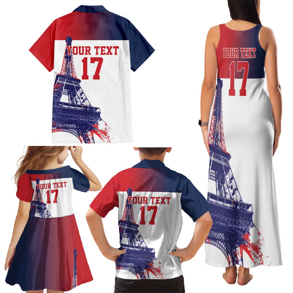 Custom France Basketball Family Matching Tank Maxi Dress and Hawaiian Shirt Eiffel Tower Sporty Style