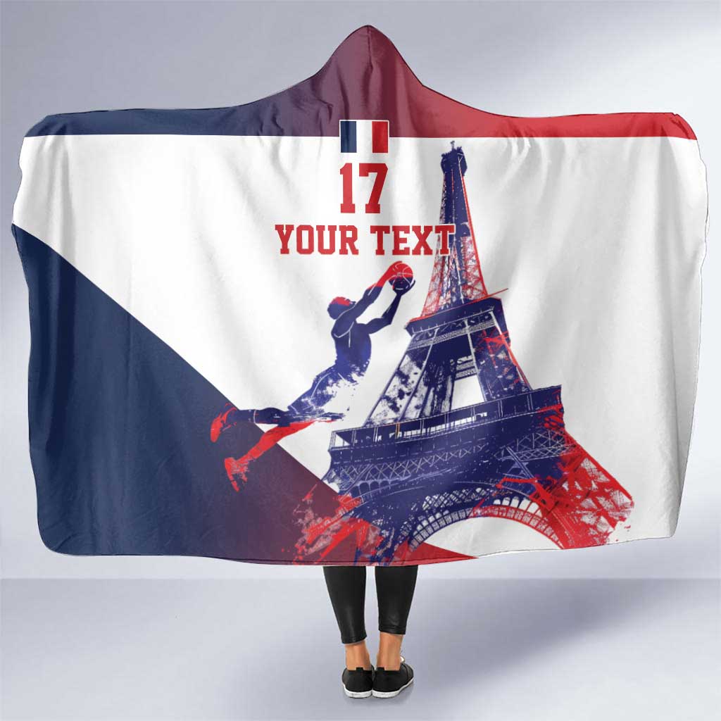 Custom France Basketball Hooded Blanket Eiffel Tower Sporty Style