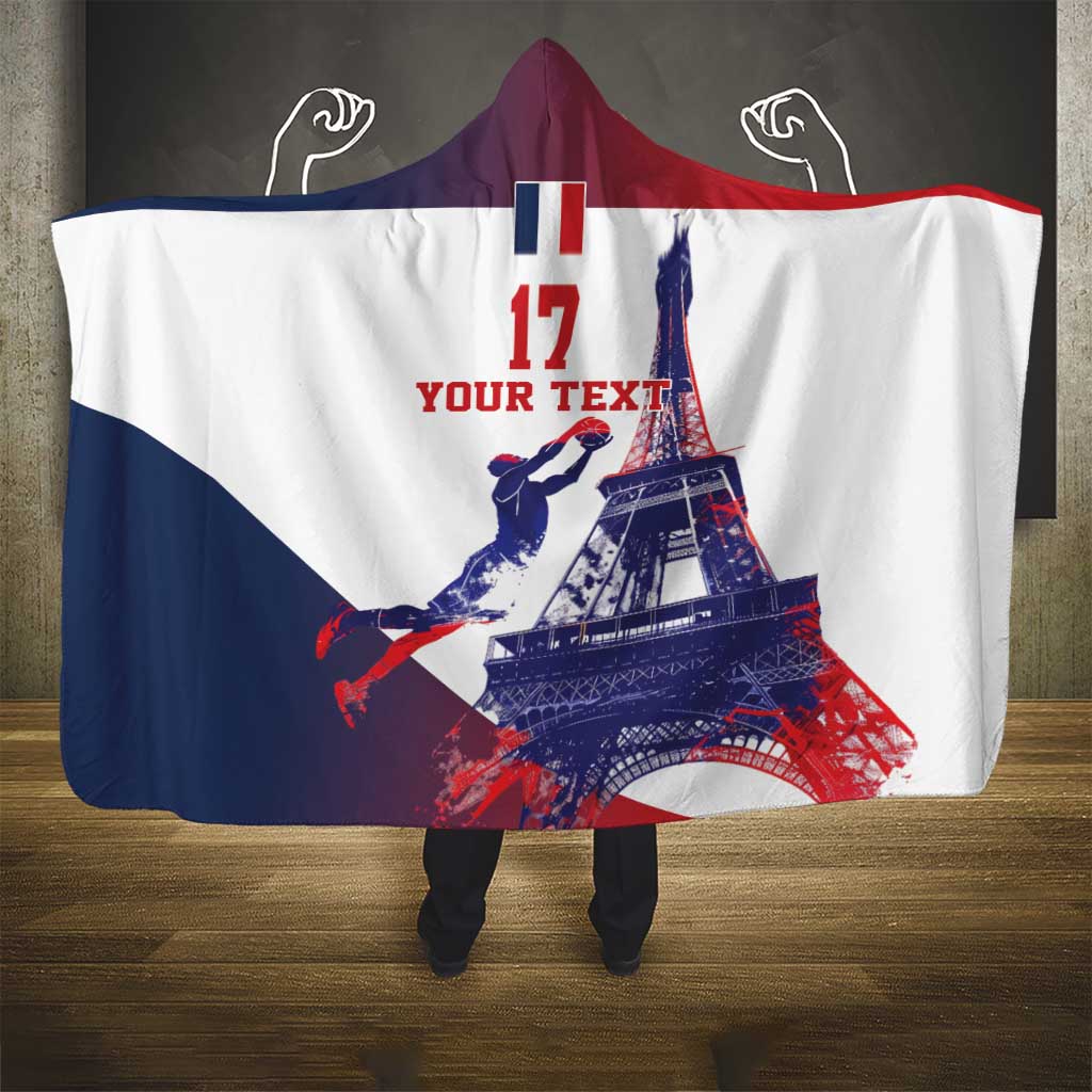 Custom France Basketball Hooded Blanket Eiffel Tower Sporty Style