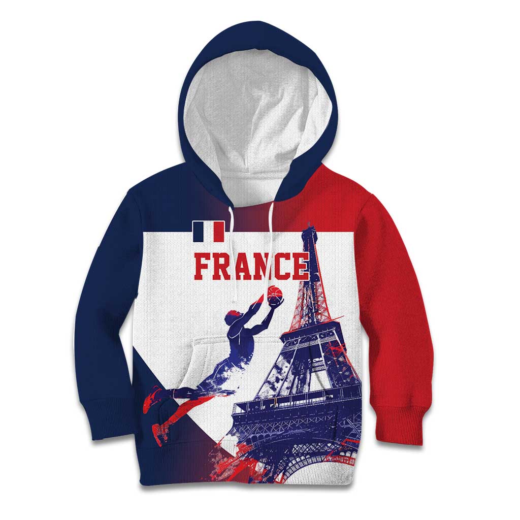 Custom France Basketball Kid Hoodie Eiffel Tower Sporty Style