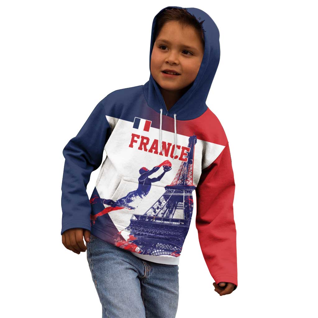 Custom France Basketball Kid Hoodie Eiffel Tower Sporty Style