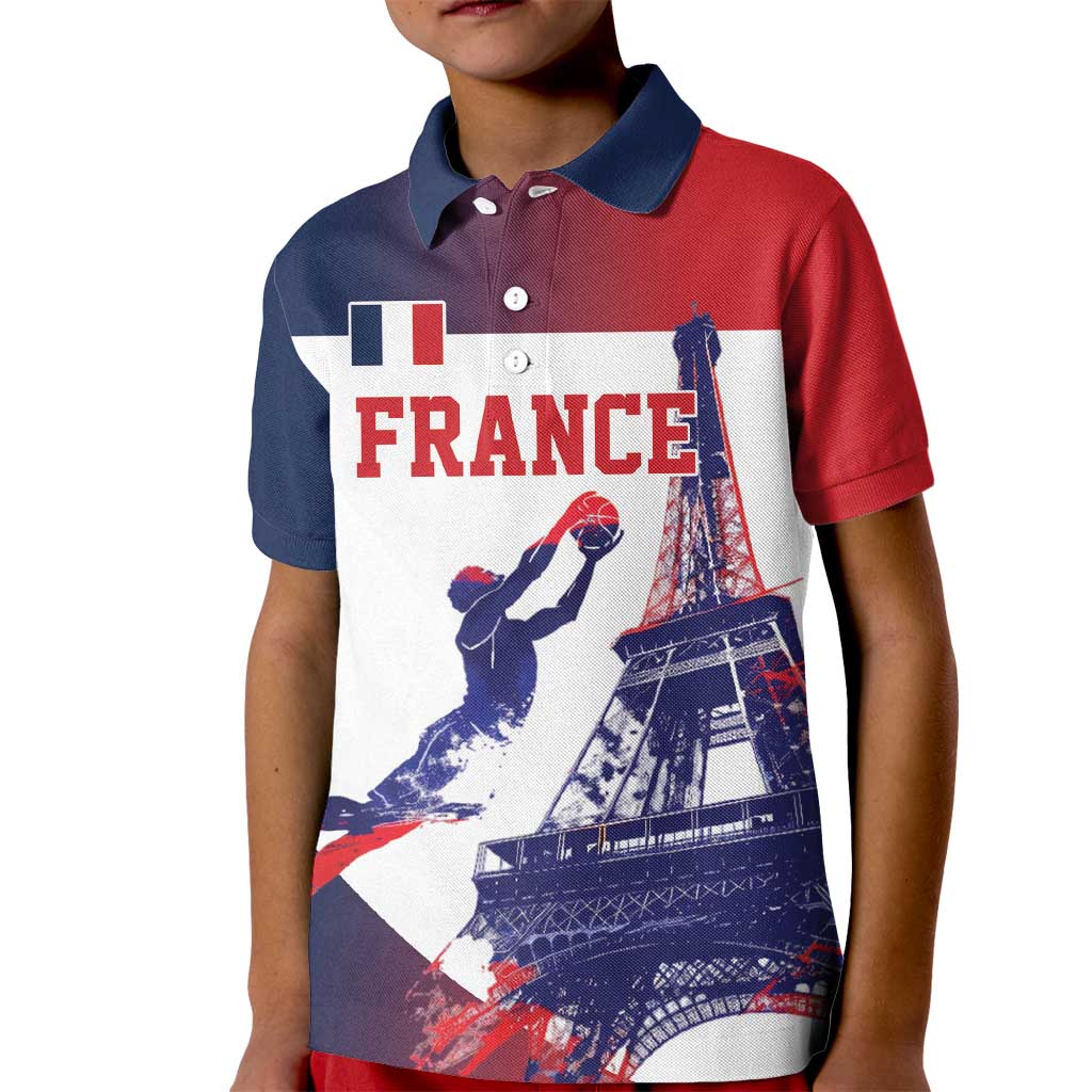 Custom France Basketball Kid Polo Shirt Eiffel Tower Sporty Style