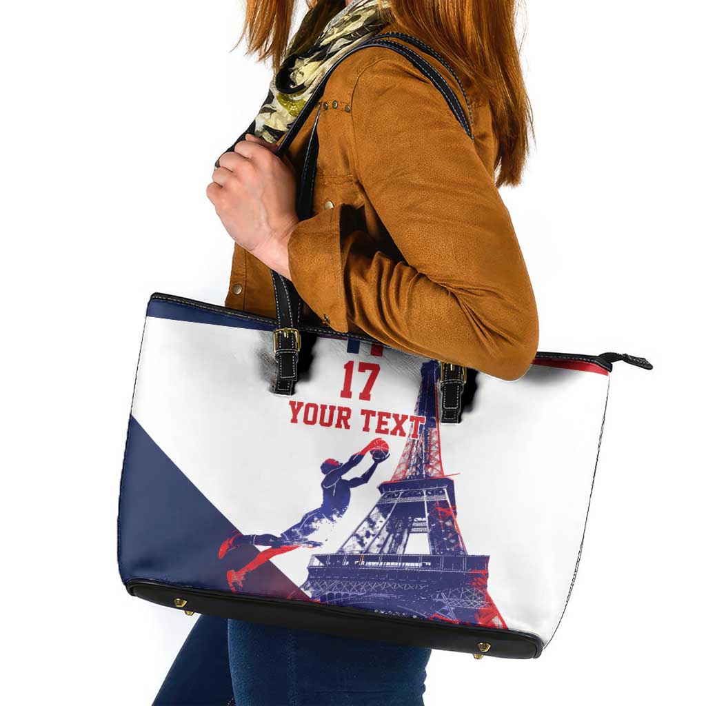 Custom France Basketball Leather Tote Bag Eiffel Tower Sporty Style